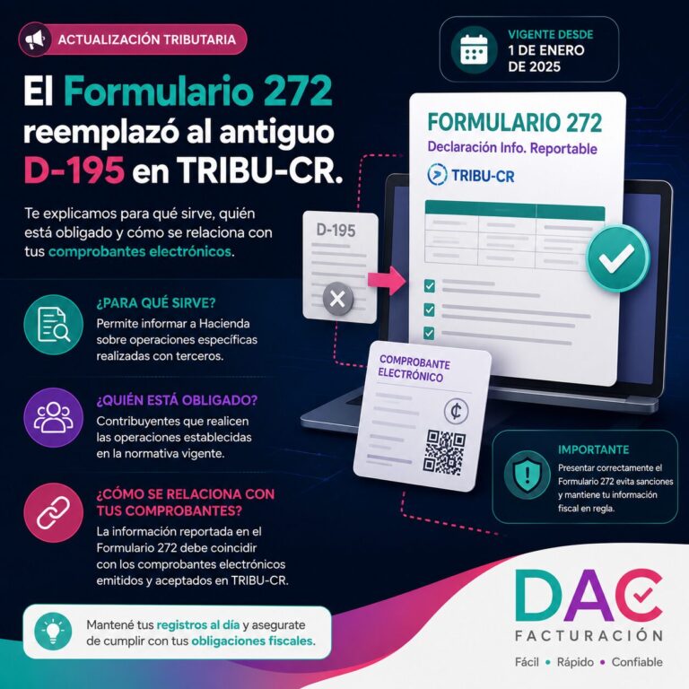 El Formulario 272 reemplazó al antiguo D-195 en TRIBU-CR. Te explicamos para qué sirve, quién está obligado y cómo se relaciona con tus comprobantes electrónicos.