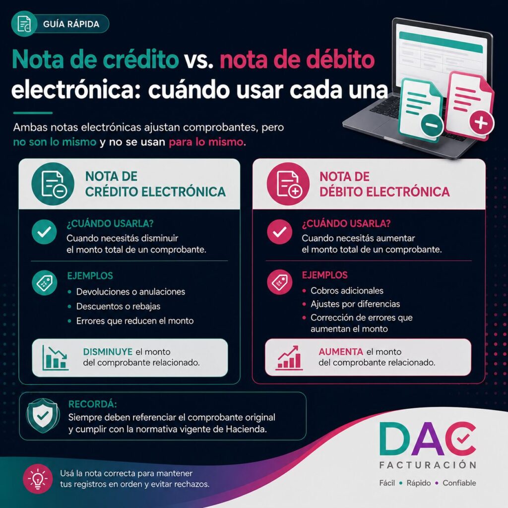 Nota de crédito vs. nota de débito electrónica: cuándo usar cada una